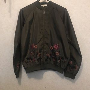 Army green jacket with flowers